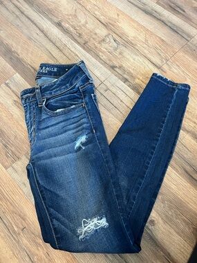 American Eagle Outfitters Dark Blue Distressed Jeggings